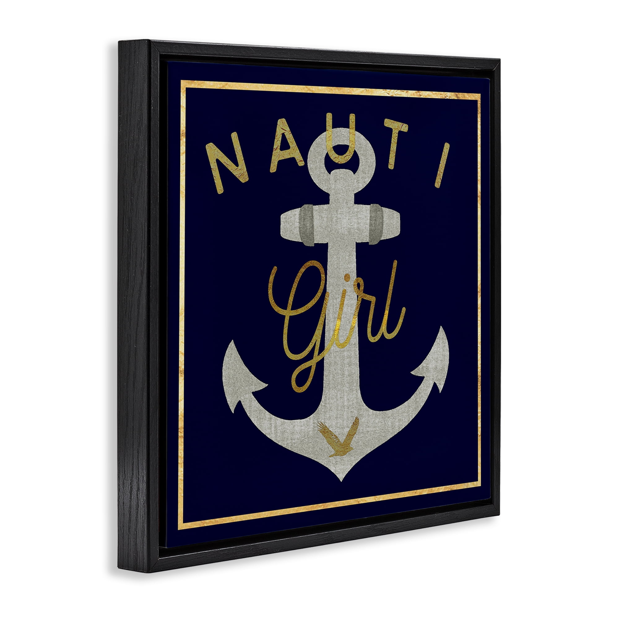 Stupell Industries Nauti Girl with Anchor Novelty & Humor Painting Black Floater Framed Canvas Art Print Wall Art, 25 x 25
