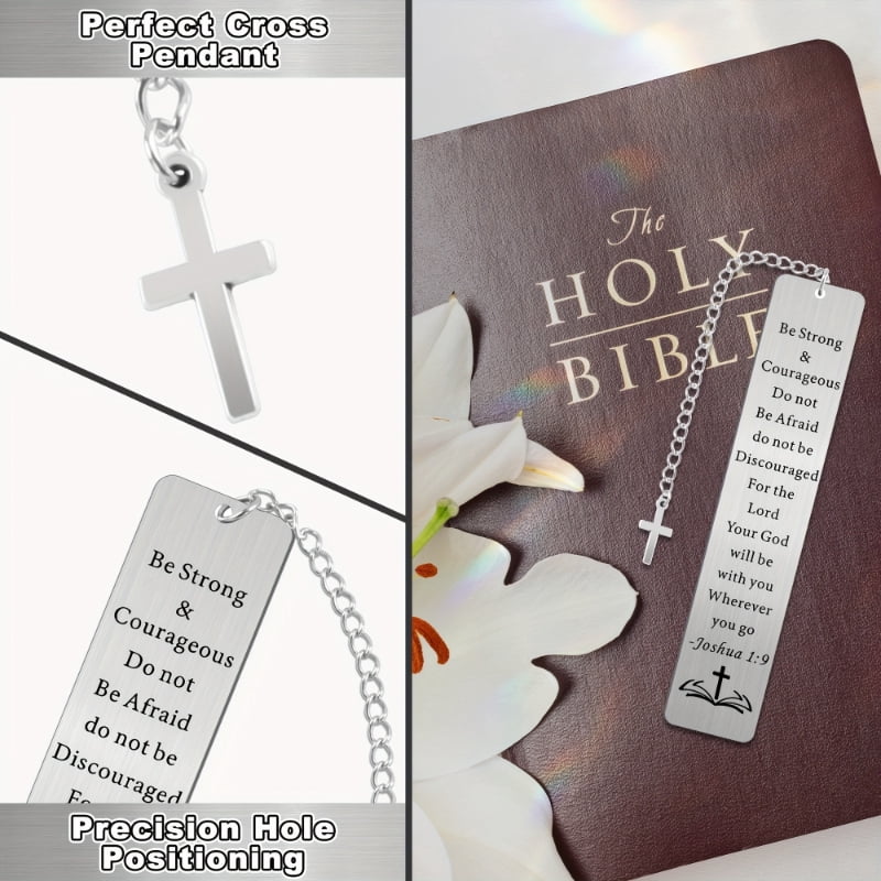 20 Pcs Stainless Steel Bible Verse Bookmarks with Cross Pendant, Inspirational Scripture Book Mark Set, Religious Gift Bulk for Church Reading Devotion Encouragement Gifts