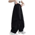 thumbnail image 2 of WPPGONE Girls Cargo Pants Teen Tween Baggy Parachute Trousers with Drawstring Elastic Waist Loose Fit Wide Leg Streetwear Bottoms with Flap Pockets for Casual Dance School, 2 of 6
