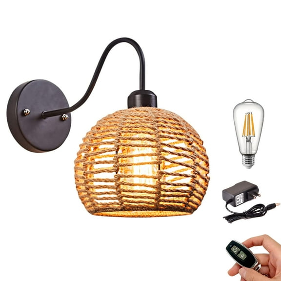 Kiven 1-Light Battery Operated Iron Wall Lamp, Vintage Black Rechargeable Wall Sconces, E26 Socket Bulb Included(Warm White)Wire Cage Wall Light Fixture