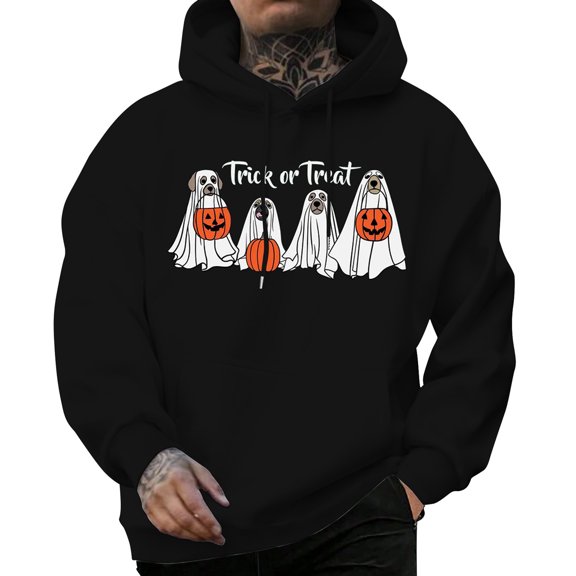 Glisme Men's Halloween Hoodies Pumpkin Ghost Print Long Sleeve Autumn Daily Tops Men Breathable Sweatshirts Size L