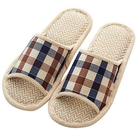 

Taluosi Fashion Women Men Linen Plaid Bedroom Indoor Home Flats Floor Shoes Slippers