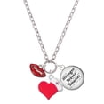 thumbnail image 1 of Delight Jewelry Silvertone Small Translucent Red Lips - Red Heart Nurse Strong Zoe Necklace, 1 of 4