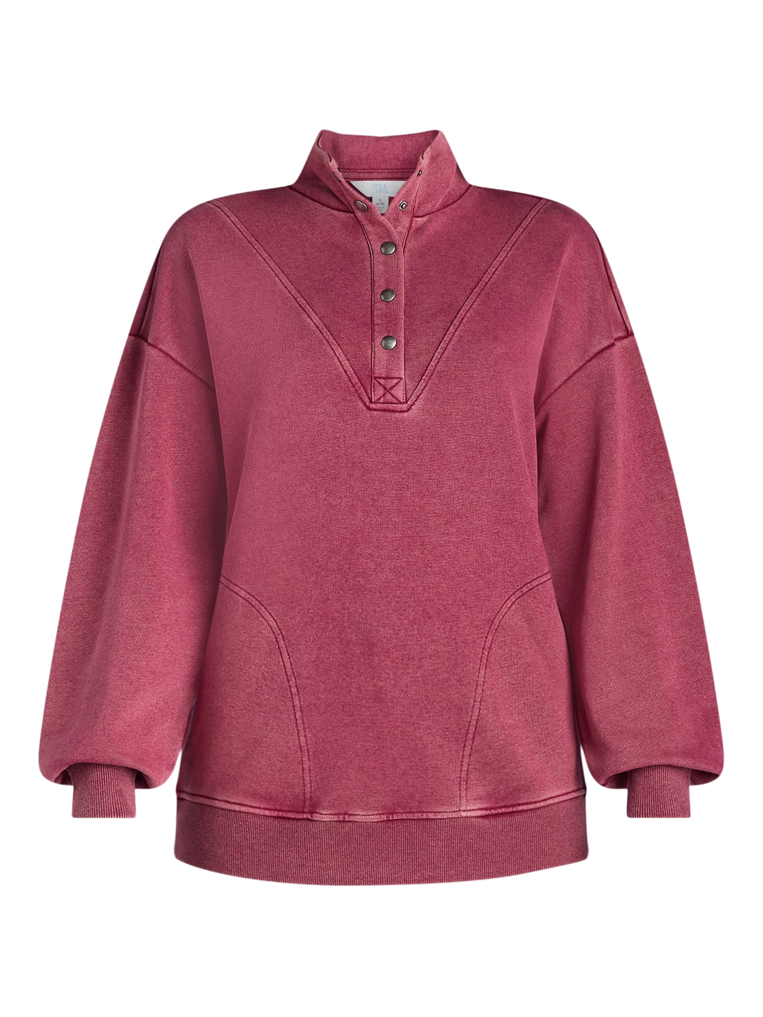 Time and Tru Women's Mock Neck Henley Pullover Sweatshirt, Sizes XS-XXXL