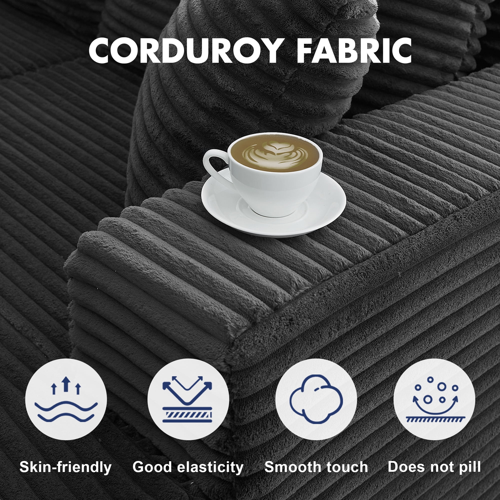 MAYEERTY Corduroy Sectional Couch, Comfy Modular Compression Sofa for Apartment & Living Room, 104×67" Gray