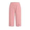 thumbnail image 4 of ClodeEU Women's Elastic Waist Capri Pants, Casual Loose Fit Cropped Trousers with Pockets for Summer Pink,Women's Plus M, 4 of 8