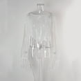 thumbnail image 5 of Maqroz Mesh Cover Up Women Long Sleeve Beach Tunic Fringe Trim Hollow Out Swimsuit Coverup Summer Vacation Cropped Top, 5 of 10