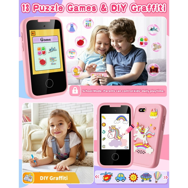 Kids Smart Phone for Girls Touchscreen Kids Phone Unicorn Gifts for Girls  Age 6-8 with Dual Camera Music Game Learning Toy Phone Christmas Birthday