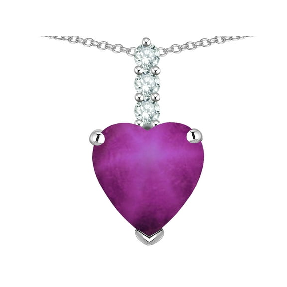 Star K � 8mm Heart Shaped Created Star Ruby Three Stone Pendant Necklace