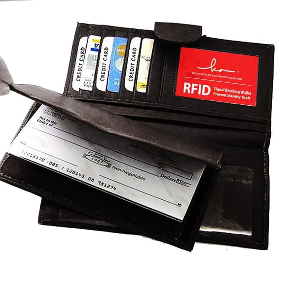 Genuine Leather Checkbook Secretary Accordion Wallet 2 Zipper Clutch Credit Card Coin Organizer