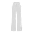 thumbnail image 4 of XFLWAM Women's Velvet Velour Pants Drawstring High Waist Wide Leg Sweatpants Casual Lightweight Cozy Palazzo Trousers White M, 4 of 6