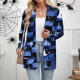 thumbnail image 4 of WTOBBY Women's Lightweight Open Front Cardigan Sweater Long Sleeve Casual Loose Thin Knit With Pockets Halloween Print Cover Up Top For Fall Layering,Dark Blue XL, 4 of 6