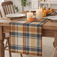 thumbnail image 2 of Blue Brown Checked Cotton Linen Rectangle Table Runners 13"x36", Beige Buffalo Plaid Farmhouse Coffee Table Runner Dresser Scarves Luxury Table Runners for Wedding Party Banquet Dinner Decor, 2 of 8