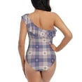 thumbnail image 5 of Haiem Purple Floral Gingham Check Plaid Women's One Piece Swimsuits Tummy Control One Shoulder Bathing Suits Ruffle Swimwear-Medium, 5 of 8