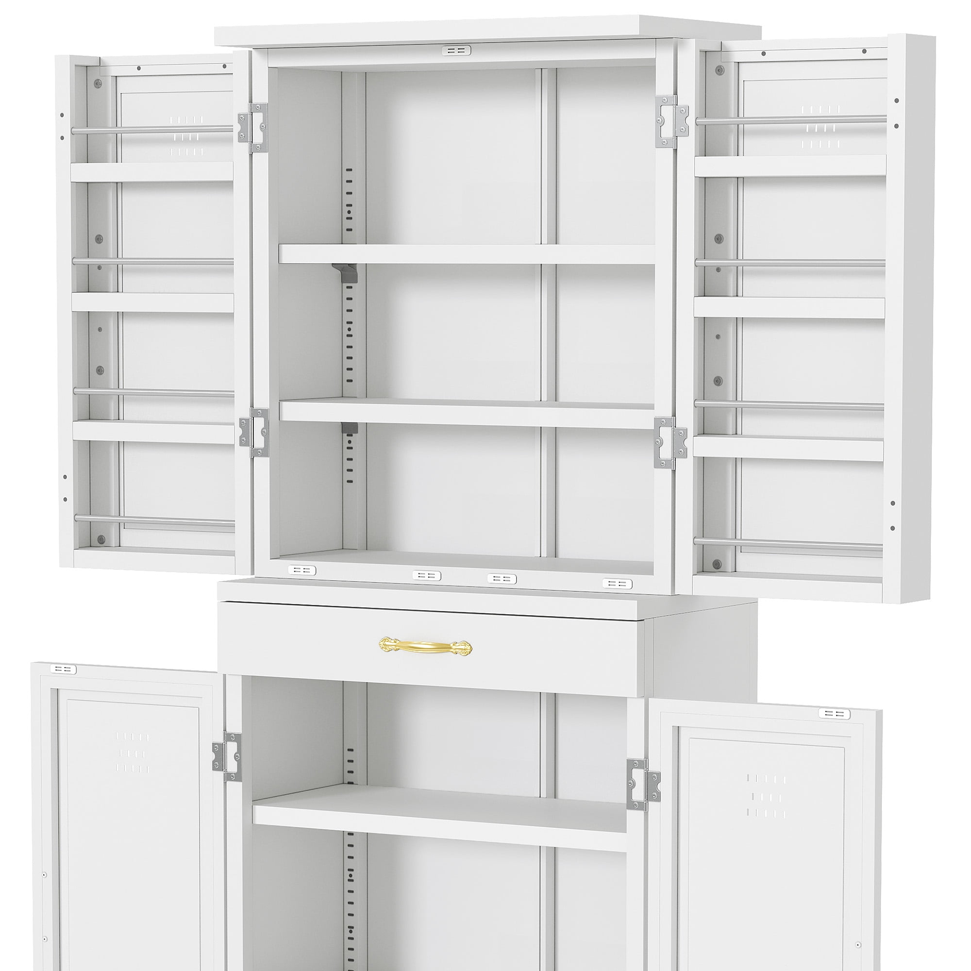 DEXTRUS 70.9"H Pantry Cabinet with Doors & Drawer, Metal Kitchen Storage Cabinet, White