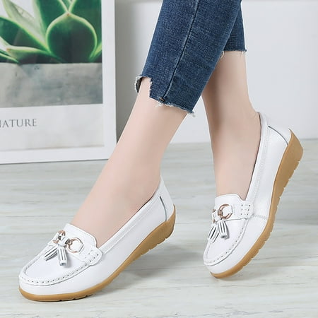 

WNG Womens Comfort Walking Flat Loafer Slip On Leather Loafer Comfortable Flat Shoes Outdoor Driving Shoes