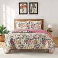 thumbnail image 2 of Nanshing Eira 3 Piece Floral Quilt Set , Pink , King Size , Microfiber Print, 2 of 4