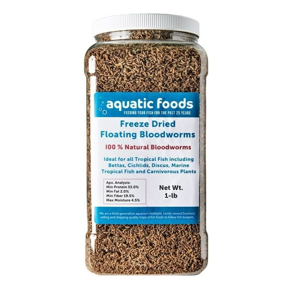 Bloodworms- Freeze Dried Grade "A" Floating Bloodworms for Discus, Cichlids, All Tropical Fish, Carnivore Plants…1-lb Lg Jar
