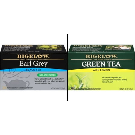 Bigelow Decaffeinated Earl Grey Tea Bags 20 ct & Bigelow Green Tea with Lemon Tea Bags 20 ct