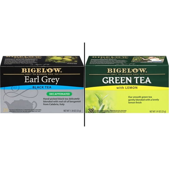 Bigelow Decaffeinated Earl Grey Tea Bags 20 ct & Bigelow Green Tea with Lemon Tea Bags 20 ct