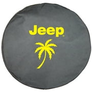 SpareCover - Brawny Series - Jeep Logo with Palm in Yellow on 37" tall Denim Textured Vinyl - Heavy Duty - Tire Cover - made in USA only