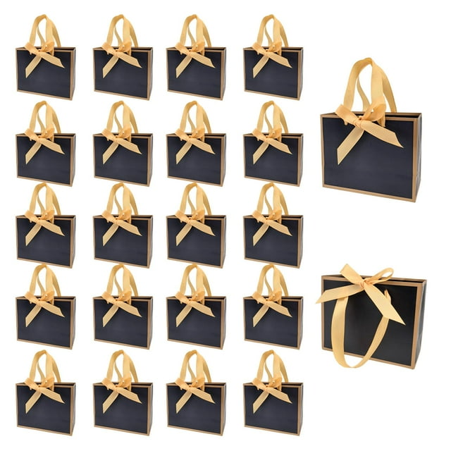 Bolsas de regalo TKSBAG, paquete de 100 unidades, negras y doradas, pequeñas, 16 x 8 x 13 cm
