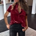 thumbnail image 2 of HBFAGFB Chemises pour Femmes Hiver Hauts Confortables Élégants à Boutons Manches Courtes Rouge Taille TTG, 2 of 5