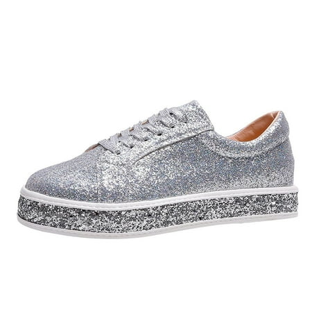 

Rdeuod Womens Flat Shoes New Style Sequined Lace-Up Casual Women S Single Shallow Mouth Flats