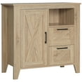 thumbnail image 1 of HOMCOM Armoire de Rangement de Style Ferme, Buffet de Cuisine avec Tiroirs, Porte et Étagère Réglable, Naturel, 1 of 10