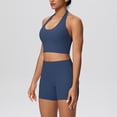 thumbnail image 2 of BiZtdJrK Women Workout 2 Piece Set Cropped Halter Tops and Yoga Shorts Matching Athletic Sets Lightweight Stretch Gym Running Sport Tracksuits Blue M, 2 of 6