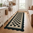 thumbnail image 2 of HIWEAVER Black 2' x 6' Scalloped-edge Easy Jute Runner Rug for Bathroom Modern Bordered Plaid Indoor Outdoor Neutral Carpet for Patios Non Slip Washable Throw Kitchen Mat for Home Decor, 2 of 6