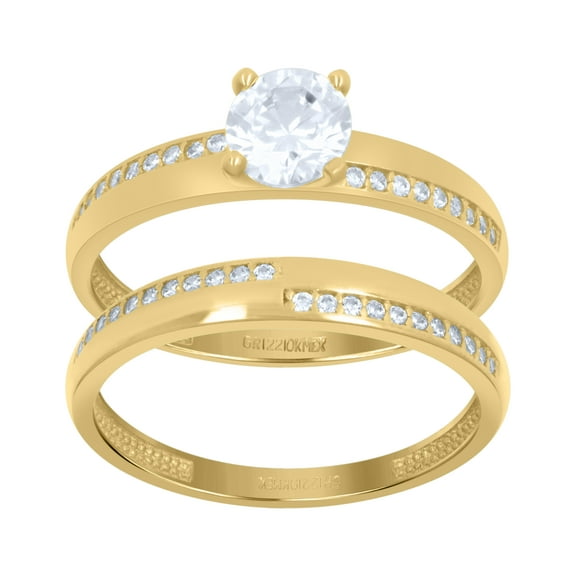 10kt Real Yellow Gold Womens Cubic-Zirconia Duo Bridal Ring Set
