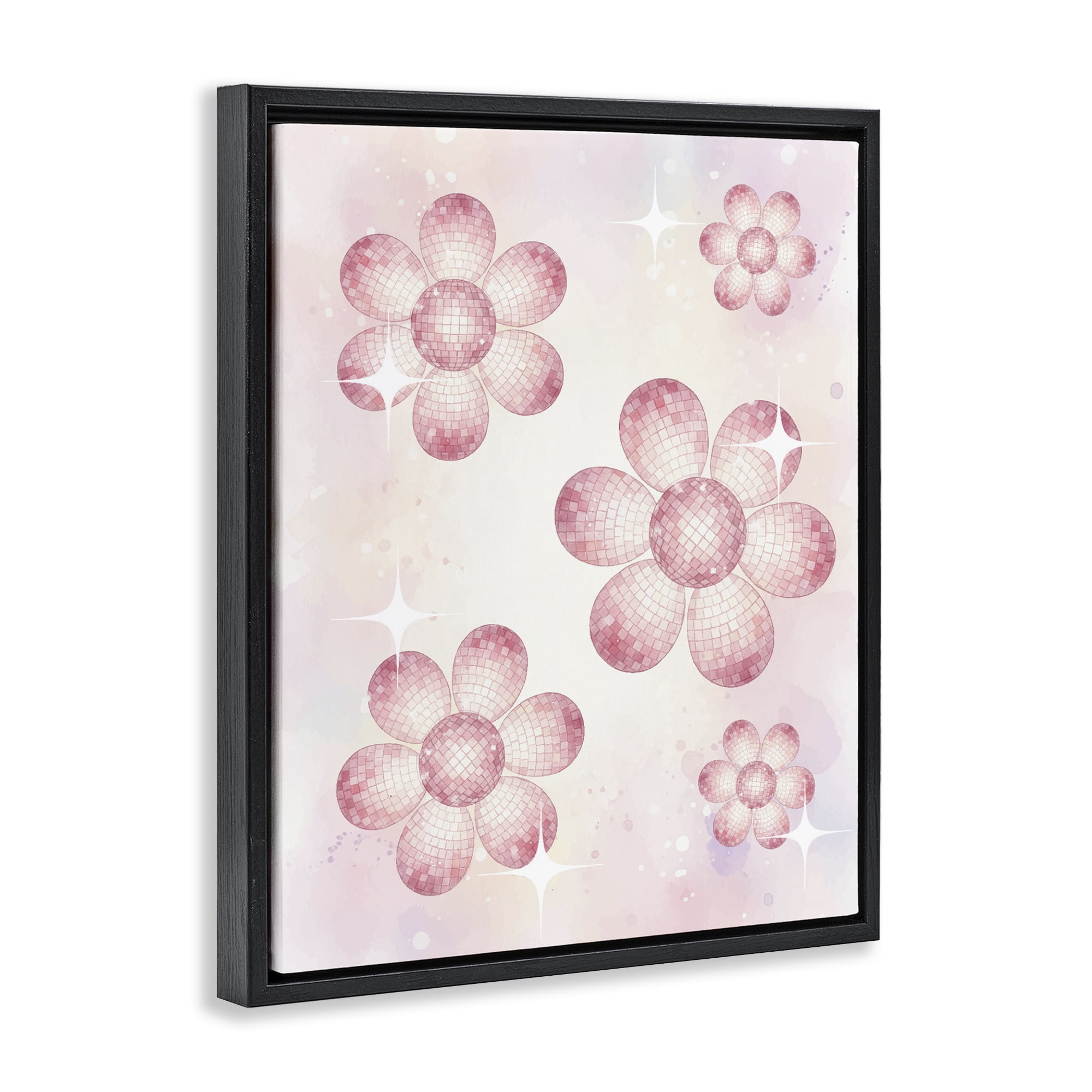 Stupell Industries Disco Ball Floral Patterns Black Framed Floater Canvas Wall Art, design by Lil' Rue