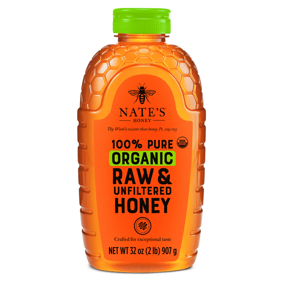 Nate's Organic Honey: 100% Pure, Raw & Unfiltered Honey - 32 oz Bottle