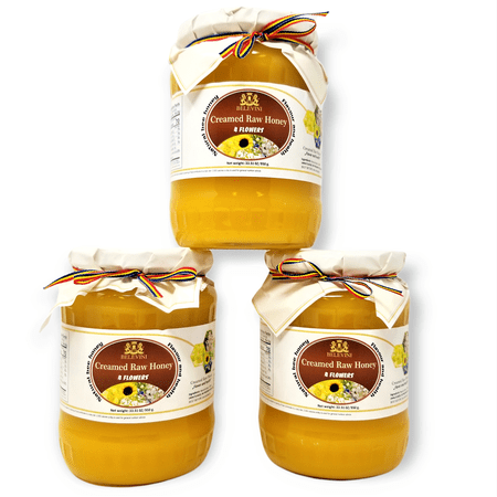 Belevini 4 Flowers Honey Raw 950g/33.51 Oz Natural Bee Honey from Romania, Unpasteurized, No Preservatives Added (Pack of 3)