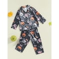 thumbnail image 3 of Todddler Little Girls Halloween Pajama Sets Long Sleeve Button-Up Top Shorts Fall Pumpkin Ghost Silk Satin Pjs Sleepwear, 3 of 8