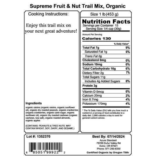 SunRidge Farms Supreme Fruit & Nut Trail Mix, Organic-1 lb