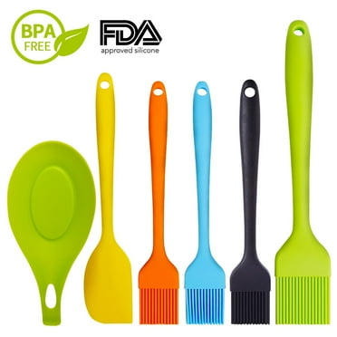 Silicone Brush (Pack of 6) Basting Brushes Heat Resistant BPA Free Pastry Brushes with Spatula for Barbeque BBQ Grill and Kitchen Baking Oil Brushes Set Soft Bristles Long Handle with Storage Bag