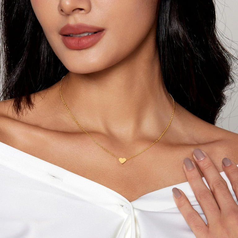 Cute Small Real Gold Chain Cute Heart Necklace Dainty 18k Gold