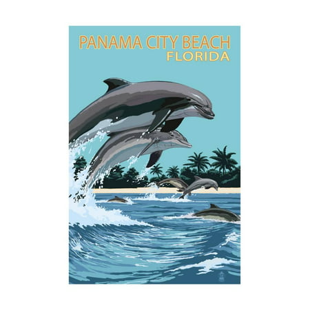 Panama City Beach, Florida - Dolphins Jumping Print Wall Art By Lantern