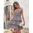 thumbnail image 5 of Women's Summer Tie One Shoulder Dress Boho Floral Elastic Waist Mini Dresses, 5 of 6