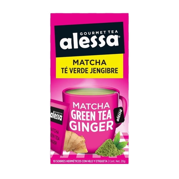 Té gourmet Alessa matcha té verde jengibre 10 sobres de 2 g c/u