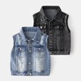 thumbnail image 3 of Godderr Kids Baby Toddler Boys Waistcoat for 4-8Y， Lapel Sleeveless Vest Jacket Cotton Pocket Spring Fall Denim Jacket Top, 3 of 6