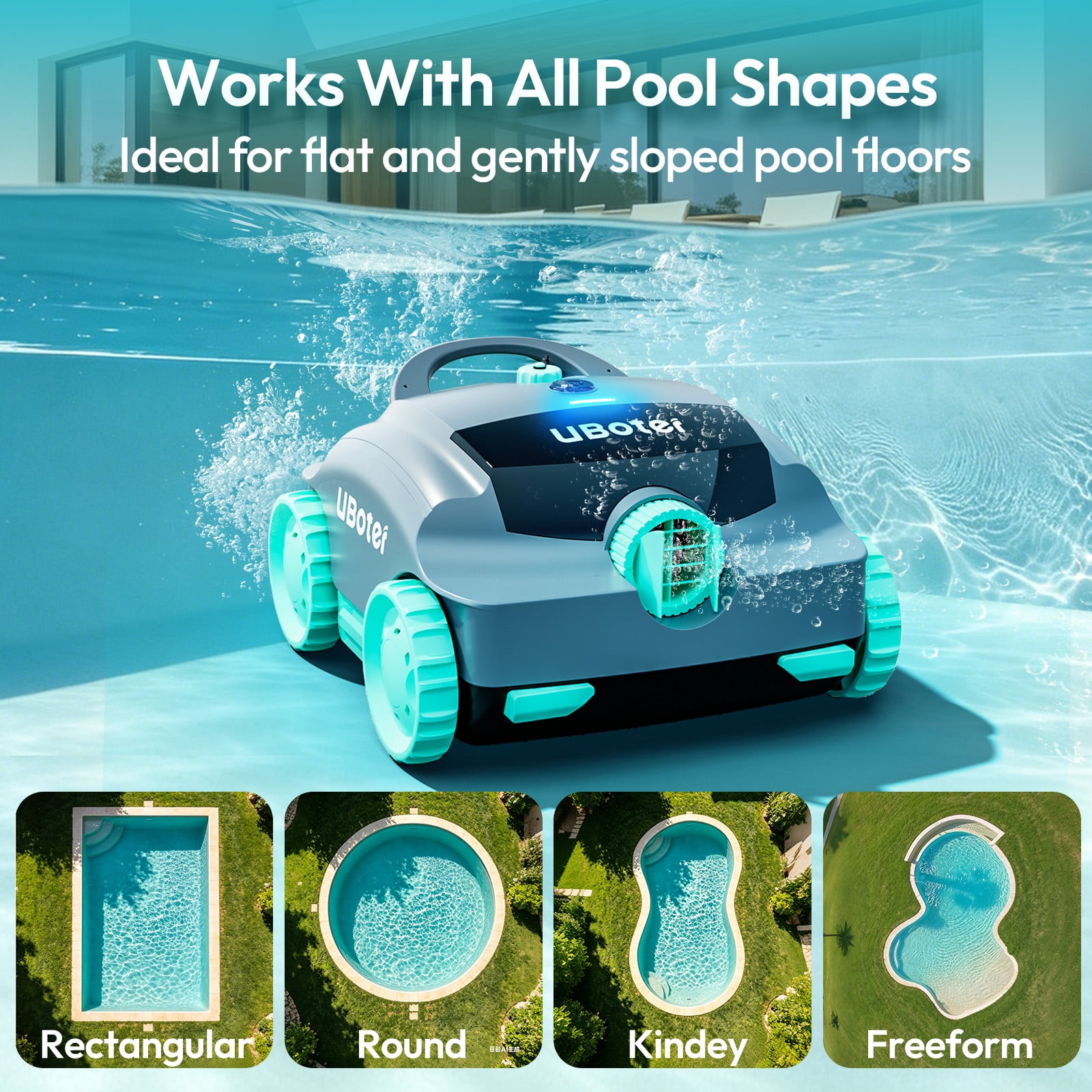 UBoter E10 Cordless Robotic Pool Cleaner,Pool Vacuum, Dual-Layer Filtration,Powerful Obstacle Crossing, Enhanced Edge & Corner Cleaning,120-Min for Above-Ground & Flat-Bottom Pools to 860 Sq.ft