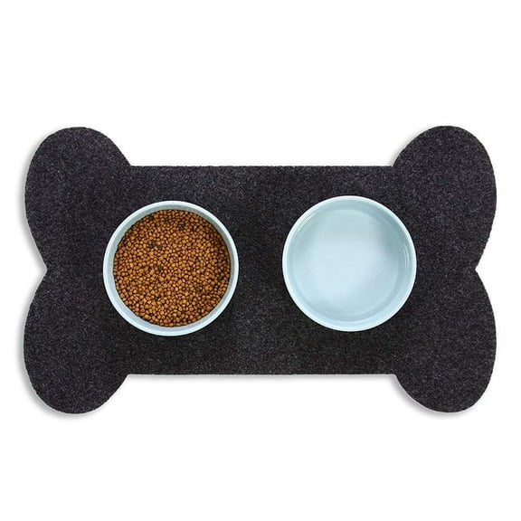 RESILIA Bone Shaped Dog Food Bowl Placemat - Non-Slip Design, Machine Washable, Puppy Feeding Pad, Protects Floors from Water Spills, Novelty Pet Accessories, 29.5 Inches X 18 Inches, Gray