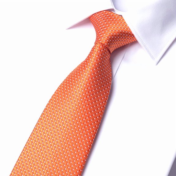 Yongchuantie Men's Orange White Dot Grid Pattern Tie Hand Knot 8CM Wide Tie Gift Box