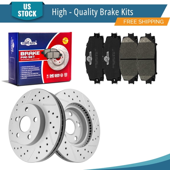 YXPCARS 6PCS Front Brake Kits, Drilled & Slotted Brake Rotors (120.44172)   Ceramic Brake Pads Kit for Lexus CT200h 2011-2017 Toyota Prius Plug-In (980750 1184)