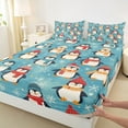 thumbnail image 3 of Manfei Cartoon Funny Penguin Twin Sheet Sets, Christmas Snowflake Twin Fitted Sheet, Kawaii Wildlife Animal Flat Sheet, Luxury Bedroom Decor, 3 Pieces, 3 of 7
