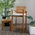 thumbnail image 2 of DecMode Teak Wood Indoor Outdoor Bar Stool with Cushion, Brown, 2 of 7