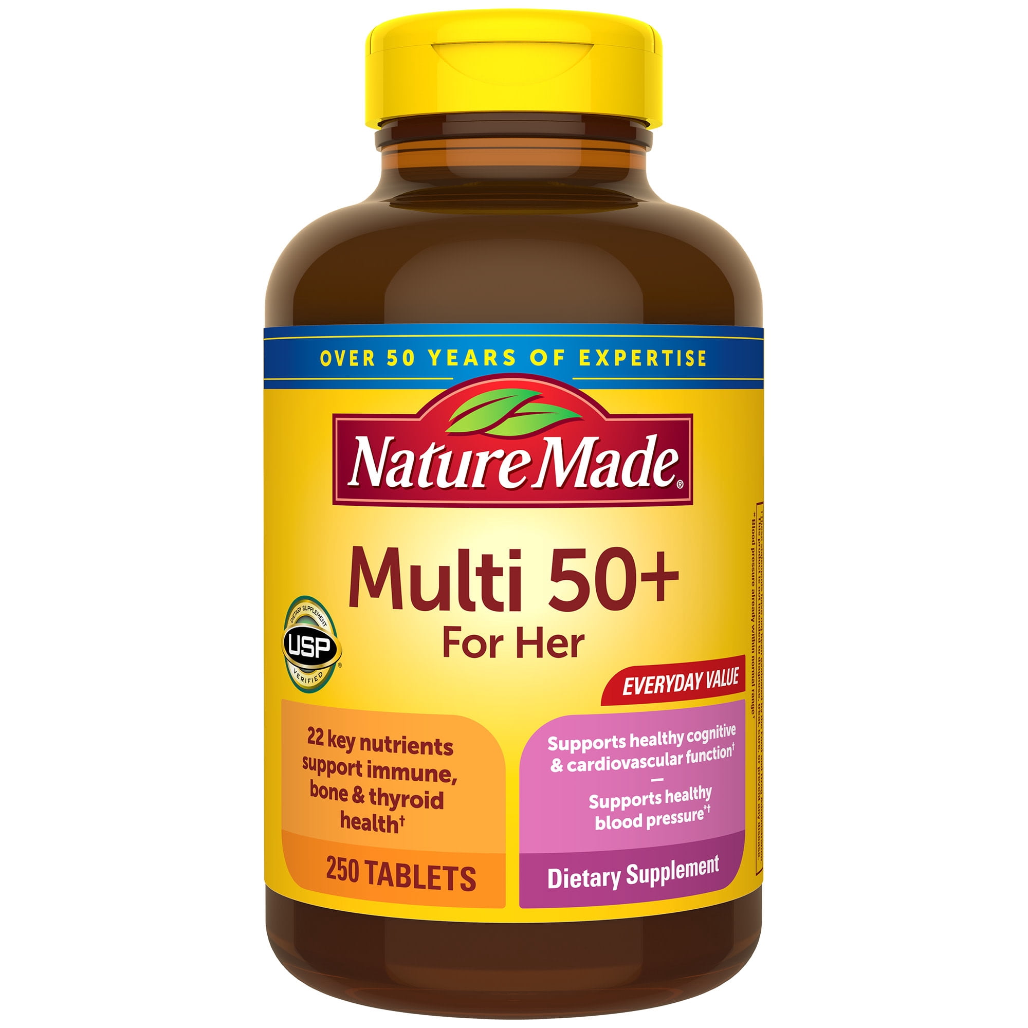 (2 pack) Nature Made Multi Vitamin For Women 50+ with No Iron Tablets, Women's Multivitamin, 250 Ct